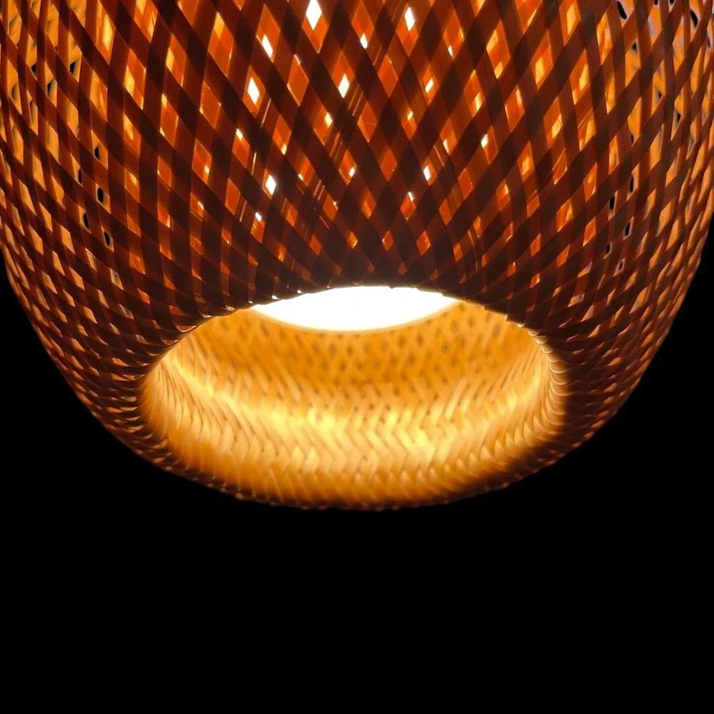 Vintage Woven Bamboo Swag Pendant Light MCM Boho Teardrop Hanging Lamp plug in